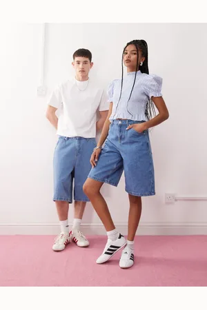 Reclaimed Unisex-jorts i denim med afbleget vask