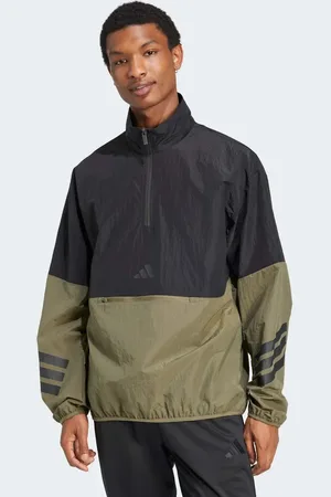 adidas Future Icons - Olivengrøn og vævet sweatshirt med halv lynlås og 3 striber
