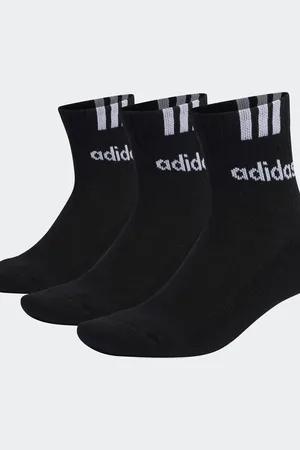 adidas Pakke med 3 par sorte/hvide, halvlange og stødabsorberende crew-sokker med lineært log og 3 striber