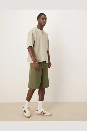 ASOS Grønne longline-shorts med vide ben og sildebensmønster