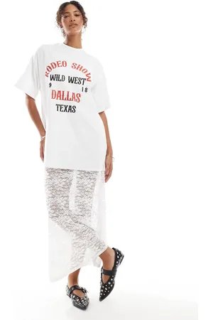 ASOS 2-i-1-T-shirt-midikjole med grafisk print i blondestof