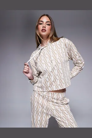 Armani Exchange Beige strikket hættetrøje med monogramlogo - Del af sæt-Neutral