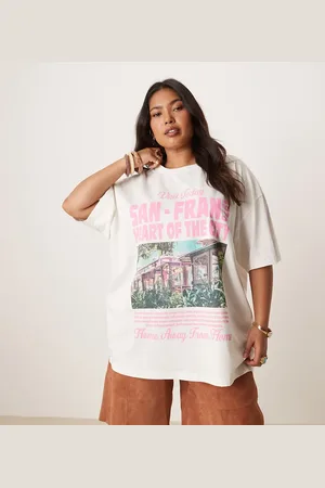 ASOS ASOS DESIGN Curve - Cremehvid oversized T-shirt med grafisk 