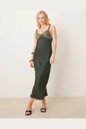 ASOS Midikjole med kontrasterende skåle, flæser og i satin-Multifarvet
