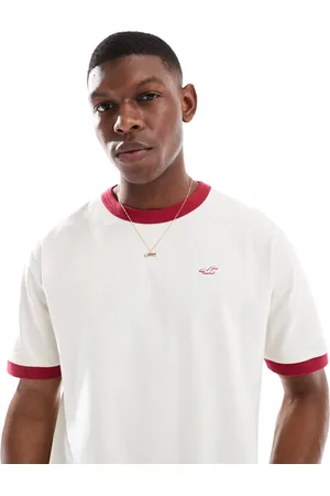 Hollister Icon - Vasket cremehvid T-shirt med kontrasterende kantbånd i firkantet pasform-Neutral
