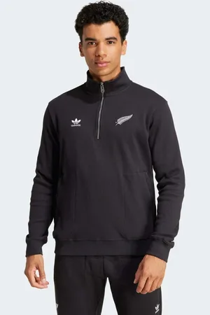adidas All Blacks Essentials - Sort sweatshirt med halv lynlås og vaffeltekstur