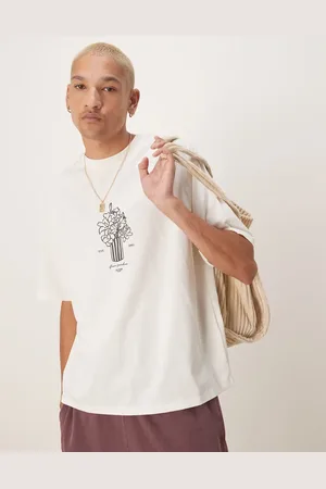 SELECTED Cremehvid oversized T-shirt med vaseprint på brystet