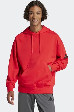 adidas Essentials - Rubinrød/sort løstsiddende og hættetrøje i french terry med logo med 3 striber