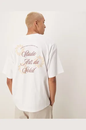 SELECTED Hvid oversized T-shirt med solprint på ryggen i kraftigt materiale