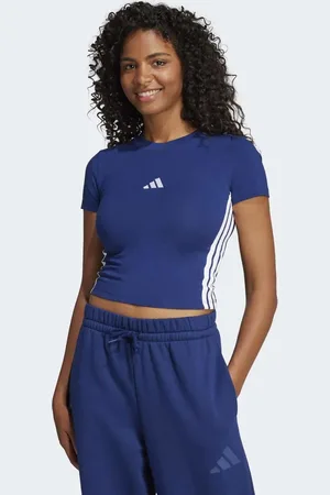 adidas Essentials - Blå/hvid baby-T-shirt i slim fit med 3 striber