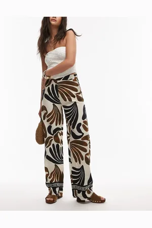 MANGO Lysbeige bukser med abstrakt print og brede ben-Neutral