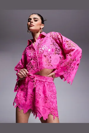 River Island Pink shorts med pailletter og cutwork - Del af sæt