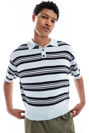 Bershka Strikket poloskjorte med striber i retro-stil