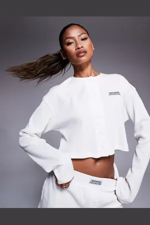 ASOS Weekend Collective - Hvid nylon-top med vaffeltekstur og knapper - Del af sæt
