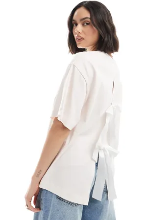 Miss Selfridge Lyserød oversized T-shirt med sløjfe på ryggen i satin