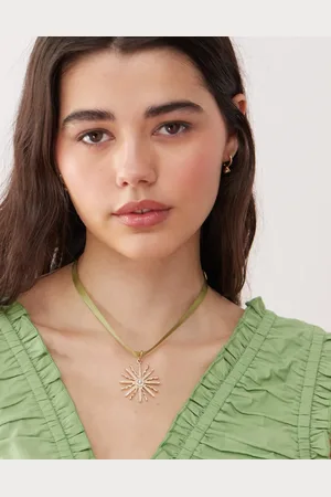 Reclaimed Choker-halsbånd med grønt bånd og solvedhæng