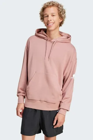 adidas Essentials - Lerfarvet/hvid og løstsiddende hættetrøje i french terry med logo med 3 striber-Orange