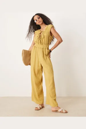 ASOS Gråbrunt jumpsuit med rynket bryst i dobbeltstof-Neutral