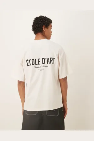 SELECTED Oversized, kraftig T-shirt med tekstprint på ryggen i cremehvid