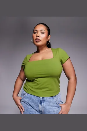ASOS ASOS DESIGN Curve - top med firkantet hals og afkortede ærmer i dobbeltlag-Lilla