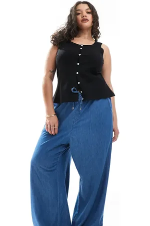 New Look New Look Curve - Blå pull-on-denimbukser med vide ben