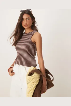 SELECTED Femme - Brun ribstrikket top med striber