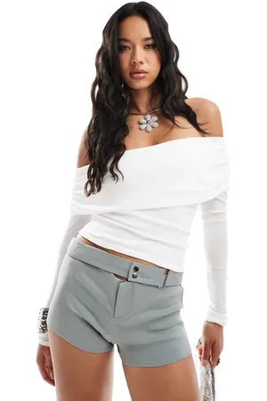 Kaiia Bardot-top med tekstur, lange ærmer og foldet detalje - Kun hos ASOS