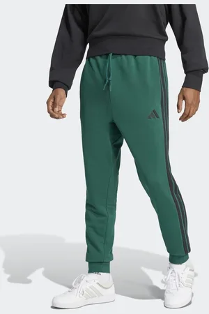 adidas Essentials - College-grønne/sorte bukser i french terry med 3 striber