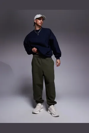ASOS Premium - Mørkegrønne oversized joggingbukser i kraftigt stof på 400 gsm