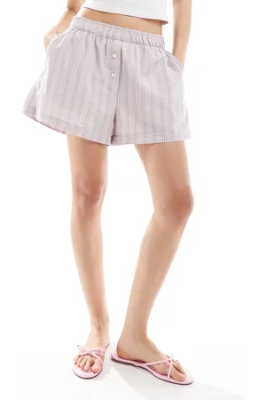 Monki Lyserøde pull-on-boksershorts med foldbar linning og striber