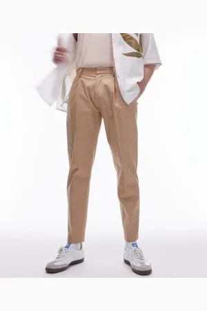 Topman Elegante og tapered bukser i kraftigt bomuld-Neutral