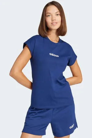 adidas Essentials - Mørkeblå/hvid T-shirt i bomuld med lineært logo