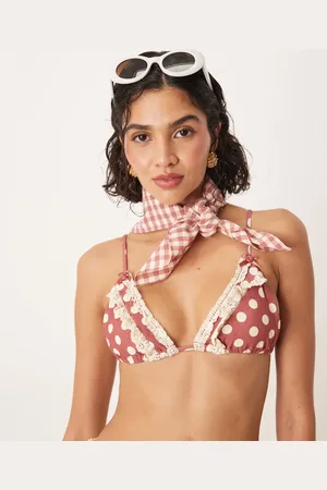 For Love & Lemons Trekants-bikinitop med prikker og rødt gingham-tern - Del af sæt