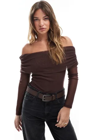 Miss Selfridge Chokoladebrun bardot-bodystocking i mesh