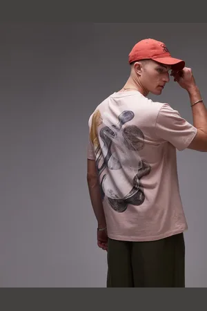 Topman Lyserød oversized T-shirt med malet abstrakt print foran og bagpå