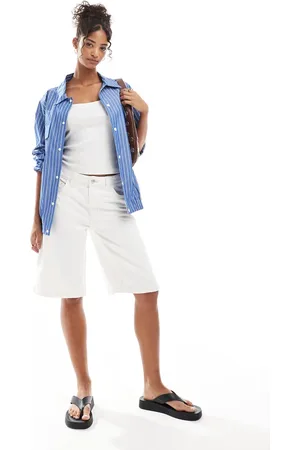 Bershka Og posede longline-denimshorts-Neutral