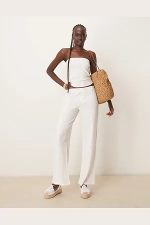 ASOS Cremehvide bukser med vaffeltekstur og brede ben
