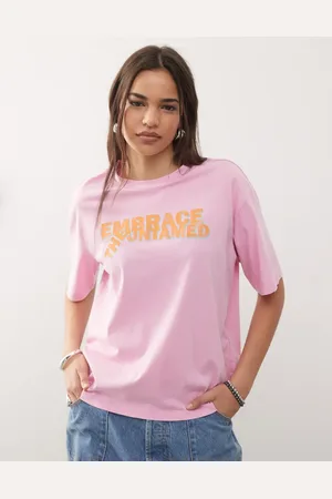 Noisy May Pink oversized T-shirt med sloganprint foran