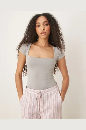 Free People Clean Lines - Grå baby-T-shirt med firkantet hals