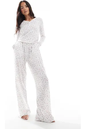 Daisy Street Pyjamasbukser med småblomstret print-Hvid