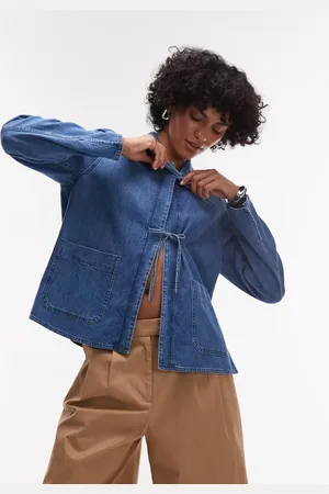 ARKET Blå skjortejakke med bindebånd foran i denim