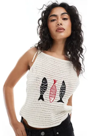 ASOS Ecrufarvet strikket tanktop med fiskebroderier-Hvid
