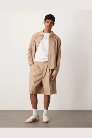 ASOS Kamelbrune elegante bermudashorts med tekstur og elastik i taljen - Del af sæt-Neutral
