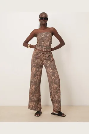 ASOS Bukser i vaffeltekstur med brede ben og leopardprint - Del af sæt