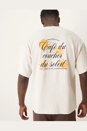 SELECTED Cremehvid oversized T-shirt med solprint på ryggen i kraftigt stof