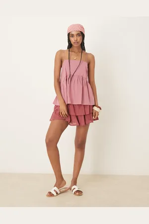 ASOS Rosa cami-top med stor peplumkant og bindestropper-Lyserød