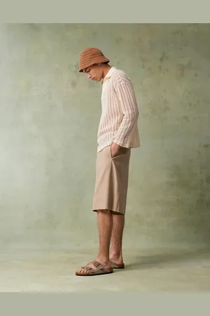 ASOS Mørk beige oversized elegante bermudashorts i hørblanding-Neutral