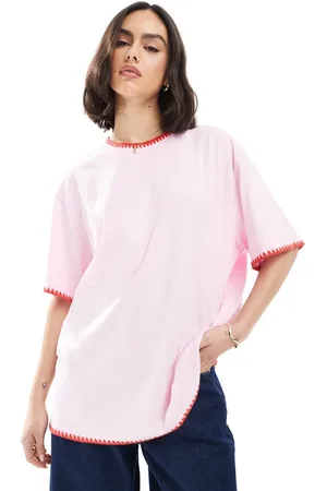 ASOS Lyserød oversized løstsiddende T-shirt med zigzag-detalje