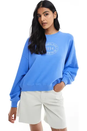 Hollister Blå sweatshirt med rund hals og grafisk print