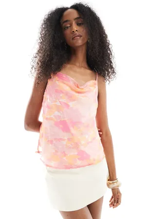 VERO MODA Smilla - Pink cami-top med vandfaldsudskæring og sløret blomstermønster-Lyserød